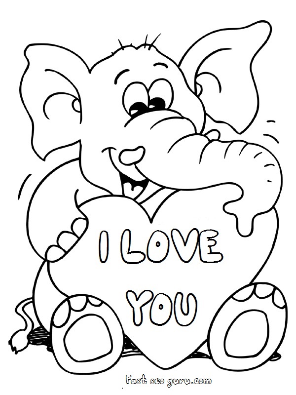 Printable valentines day teddy elephant card coloring pages